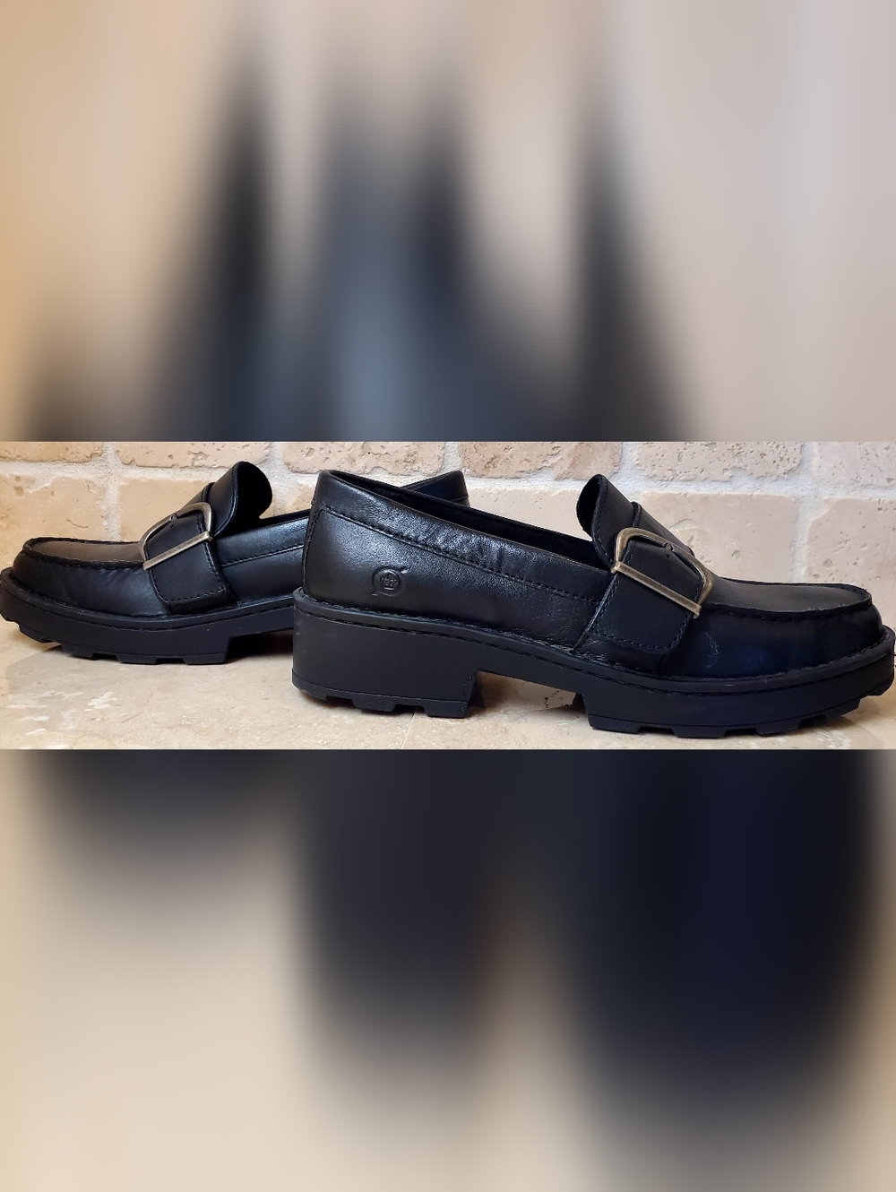 Women's Born Black Contessa Leather Buckle Penny Loafers Size 8 - Picture 9 of 11